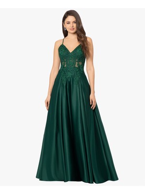 BLONDIE NITES Womens Green Corset Bodice Tie-back Dress Juniors 7