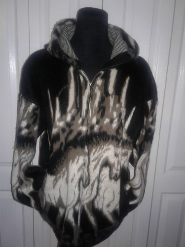 Yari Artesanias Zip Hoodie Wool Sweater Jacket White Horses  Sz M * Mint *