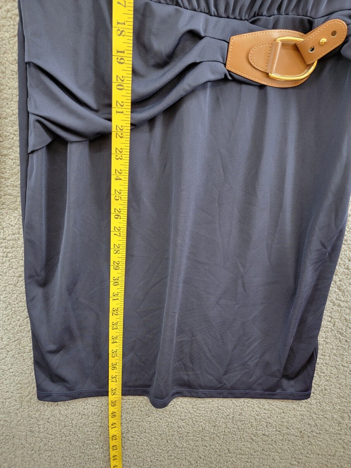 Lauren Ralph Lauren Buckle-Trim Stretch Jersey Dress Women's 8 Navy Long Sleeve - Picture 8 of 16