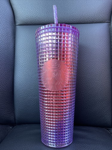 HTF! Starbucks 2021 Pink Purple Grid Tumbler Iced Coffee