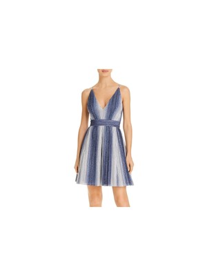 

AQUA FORMAL Женский ремешок-спагетти на молнии с V-образным вырезом, короткая коктейльная посадка + клеш, Синий