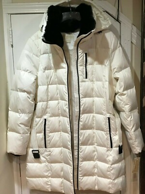 Pre-owned Michael Kors Mk Outerwear Winter Church Hood Puffer Parka Down Coat Size M L Xl In Bone