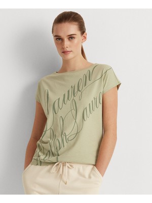 

LAUREN RALPH LAUREN Женская зеленая футболка с коротким рукавом и вырезом «лодочка», Зеленый
