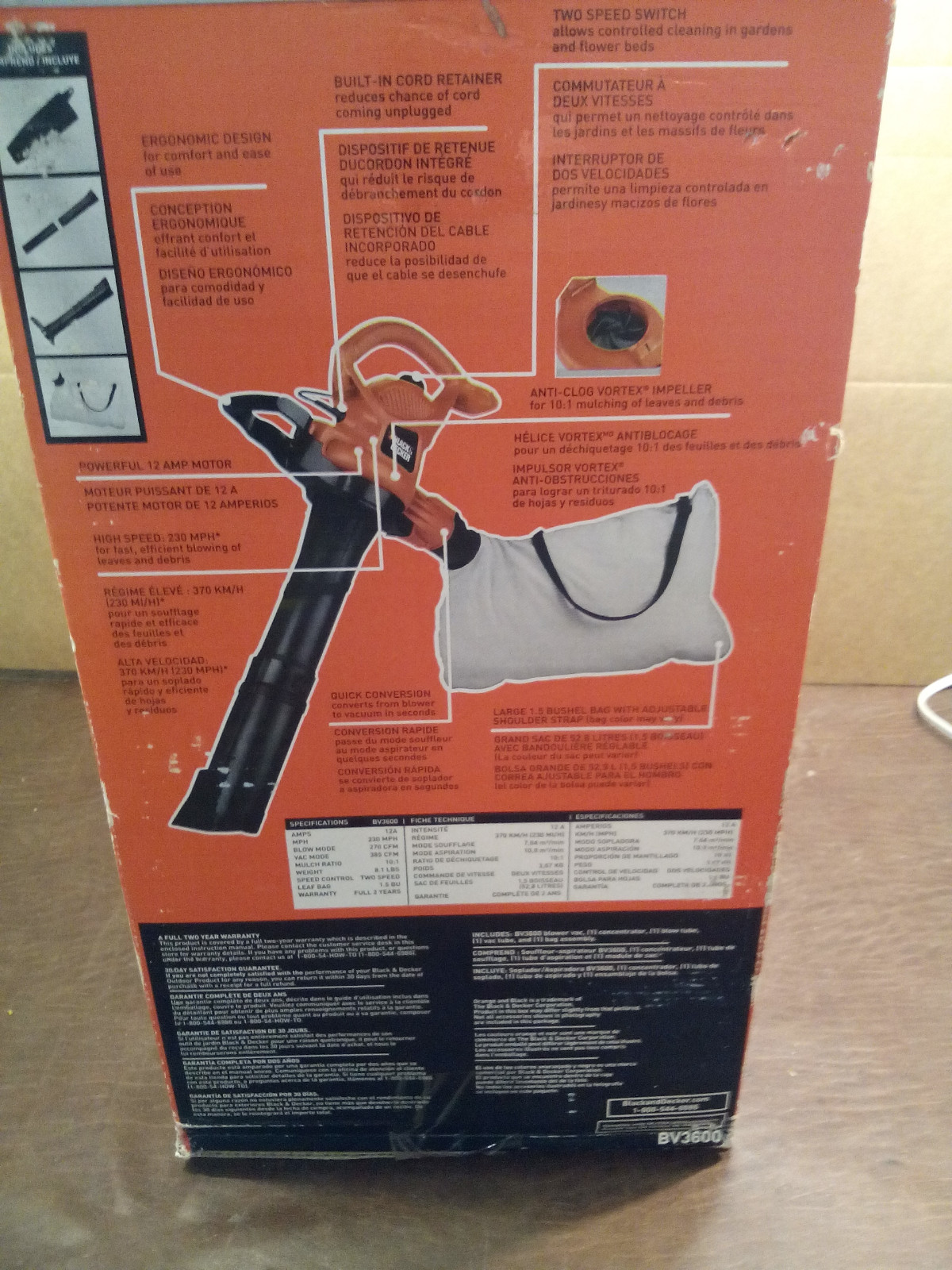 BLACK & DECKER HIGH PREFORMANCE ELECTRIC BLOWER/VAC/MULCHER MODEL# BV3600