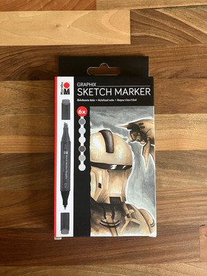 Marabu Graphix Sketch Marker Pen Set Of 6 Grey Twin Tip