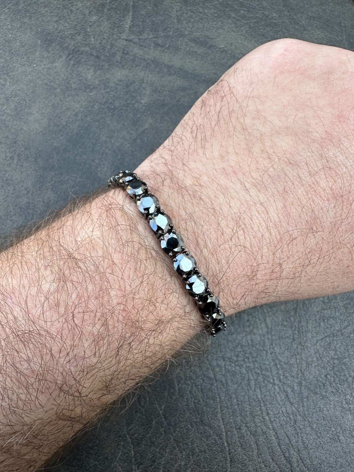 Pre-owned Silver Real Black Moissanite 7mm Tennis Bracelet Oxidized Black Rhodium Over 925