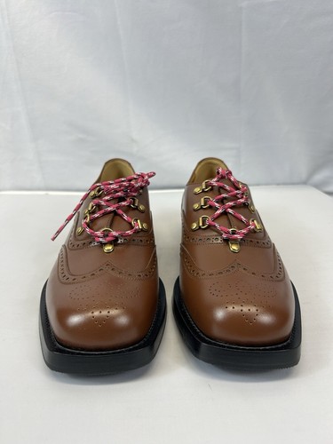 Pre-owned Gucci Men's Brogue Detail Lace Up Shoe In Brown Sz Us 8.5