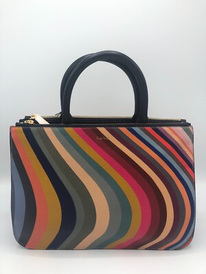 PAUL SMITH PAUL SMITH SWIRL WOMEN'S LEATHER STRIPE 'DOUBLE ZIP' TOTE CROSSBODY HAND BAG