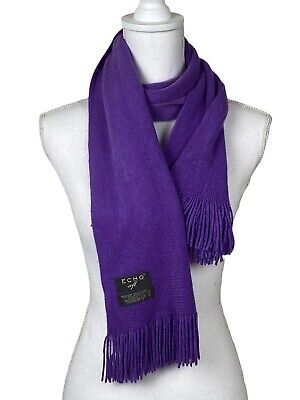 Echo Soft Fringe Knit Scarf purple color 100% Acrylic 