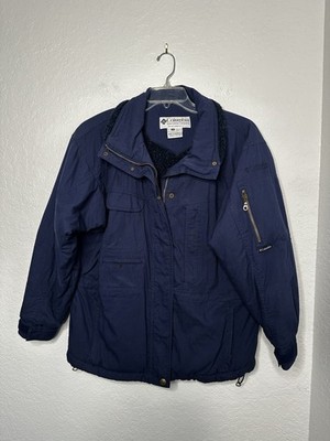 Columbia Women's Blue Winter Jacket Size L Fleece Lined Full Zip/ Pockets Cotton