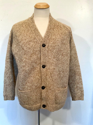 Vintage Mens Cardigan Satin Lined Knit Sweater Pockets Buttons 46-48 Chest