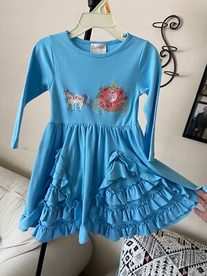 Lemon Loves Lime Girl s Fairytale Horse Carriage Dress 2Y Blue