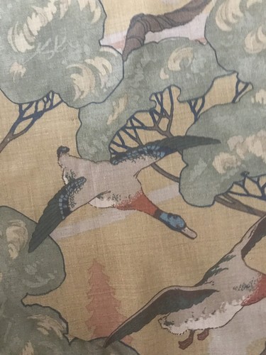 MULBERRY FLYING DUCKS Lined Linen Camel, Blue, Green Linen Fabric 7.5 Yds