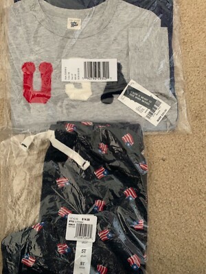 BNWT baby b'gosh USA shirt and jumping beans flag shorts- both sized 5T