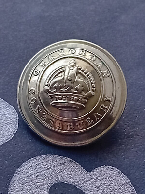 Glamorgan Constabulary Large White Metal Button, 27 mm, King's Crown, Reynolds