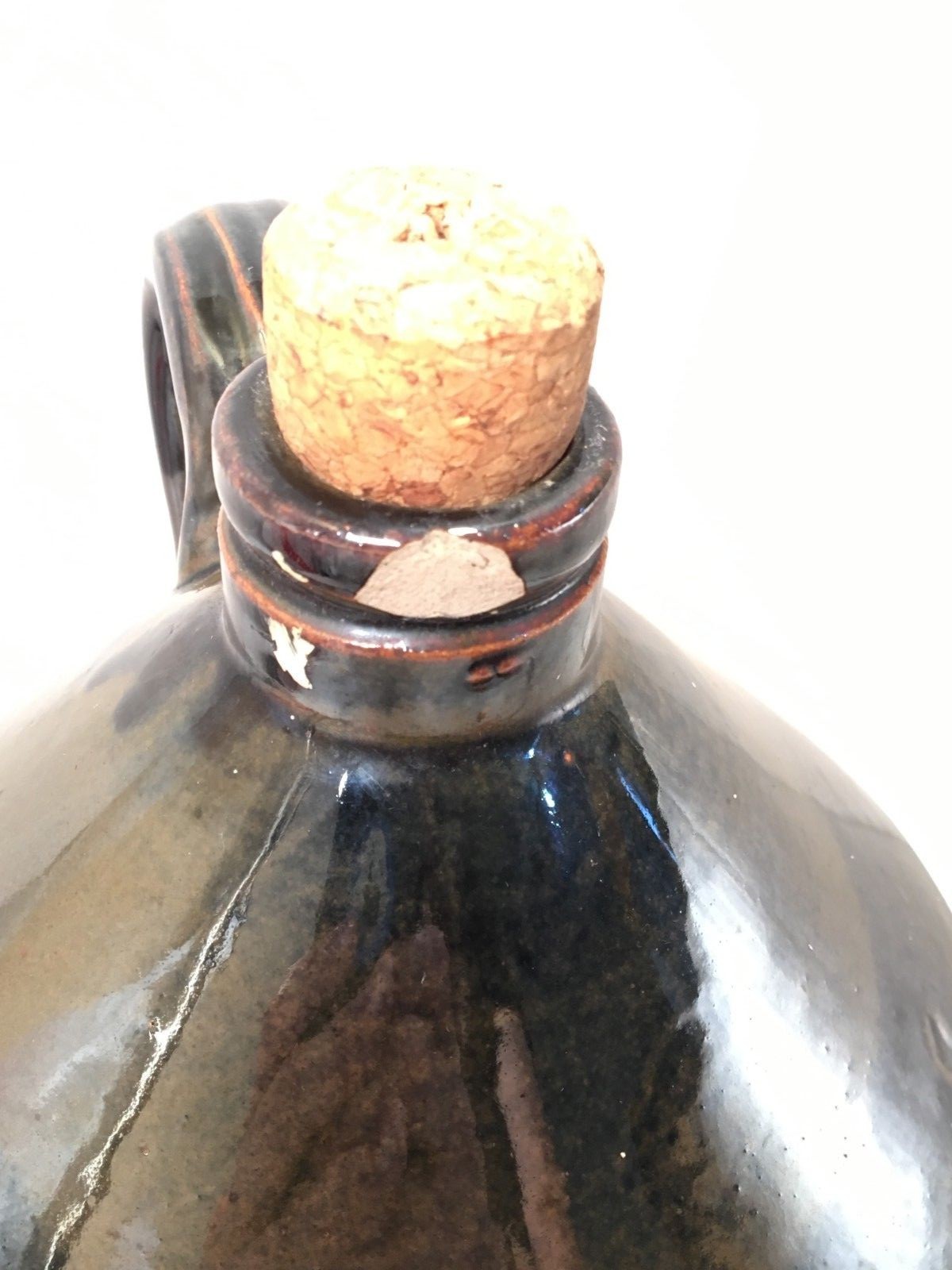 Vintage Moonshine Jug Primitive Antiques Pottery Tan Brown 6.5