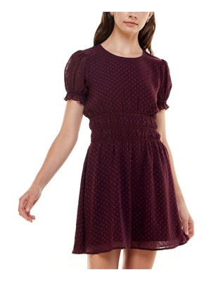 SPEECHLESS Womens Purple Back Pouf Sleeve Mini Fit + Flare Dress XS