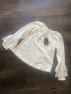 NWT Matilda Jane Just Image Ivory Tilly Ruffle Sleeve Top Girl's Size 8
