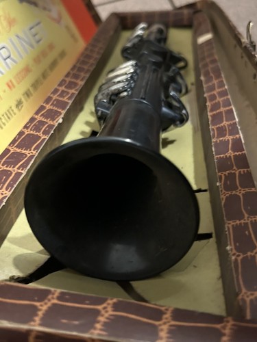 Vintage Ebony & Silver Clarinet Emenee Industry Musical Toys In Original Box