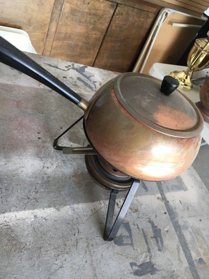VINTAGE COPPER FONDUE CHAFING WARMING POT SET WITH TRAY/BURNER/STAND