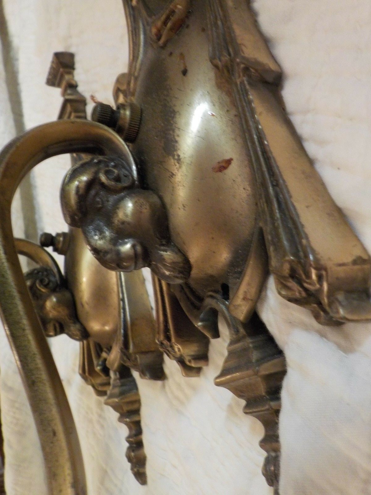 Pair Solid Brass 1-arm Colonial Revival Figural Wall Sconces
