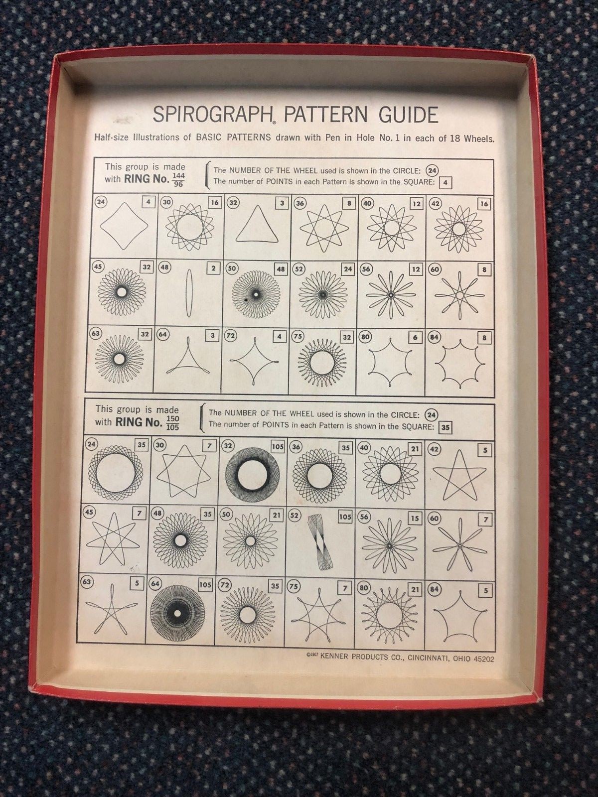 VINTAGE 1967 KENNER'S #401 SPIROGRAPH WITH ALL WHEELS, PINS, INSTRUCTIONS, AND 4