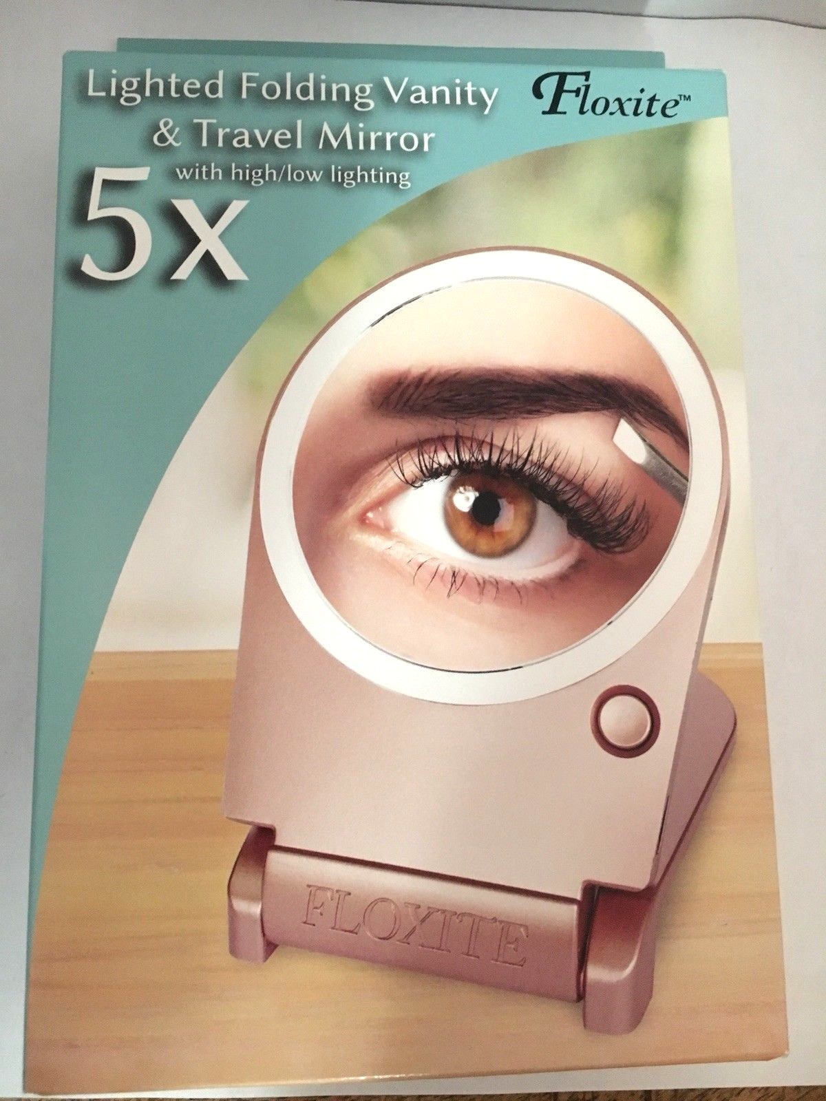 Floxite 5x Lighted Folding Travel & Vanity Mirror In Rose Gold Batteries Include