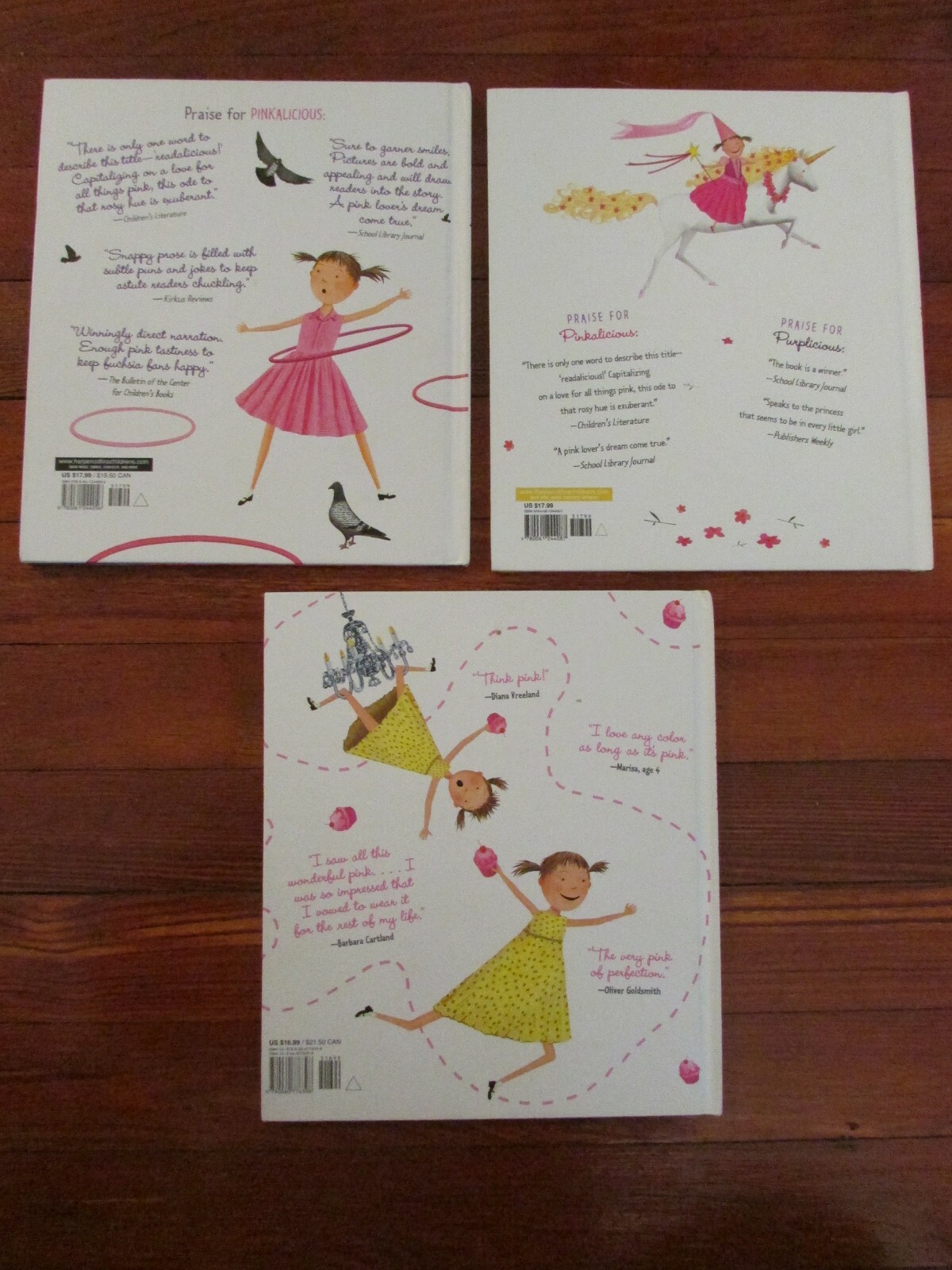VICTORIA KAHN, PINKALICIOUS,GOLDALICIOUS, PURPLICIOUS 3 BOOK LOT, FREE SHIPPING