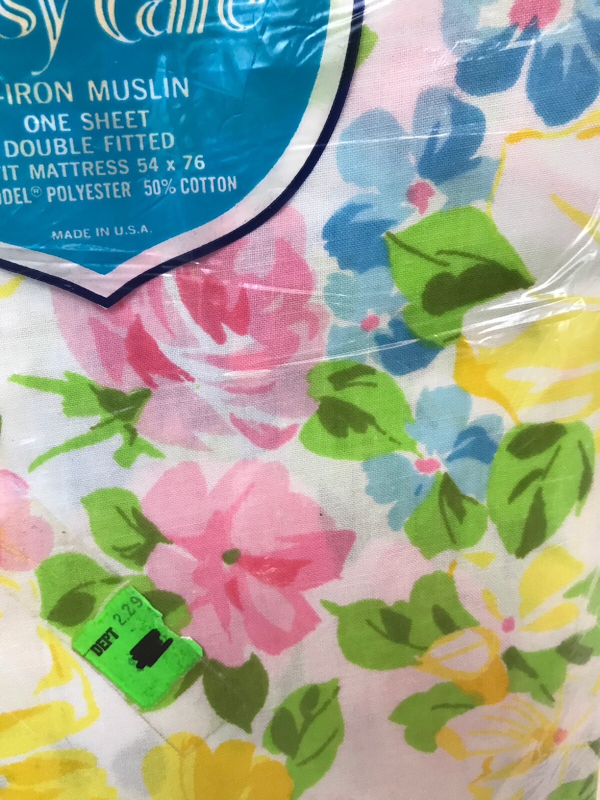 Flat Sheet Vintage Floral Full White Blue Pink Yellow New Pequot