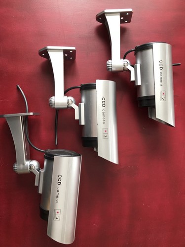 LoT of 3 Fake Dummy Surveillance Security Camera with Light LED Sensor Silver
