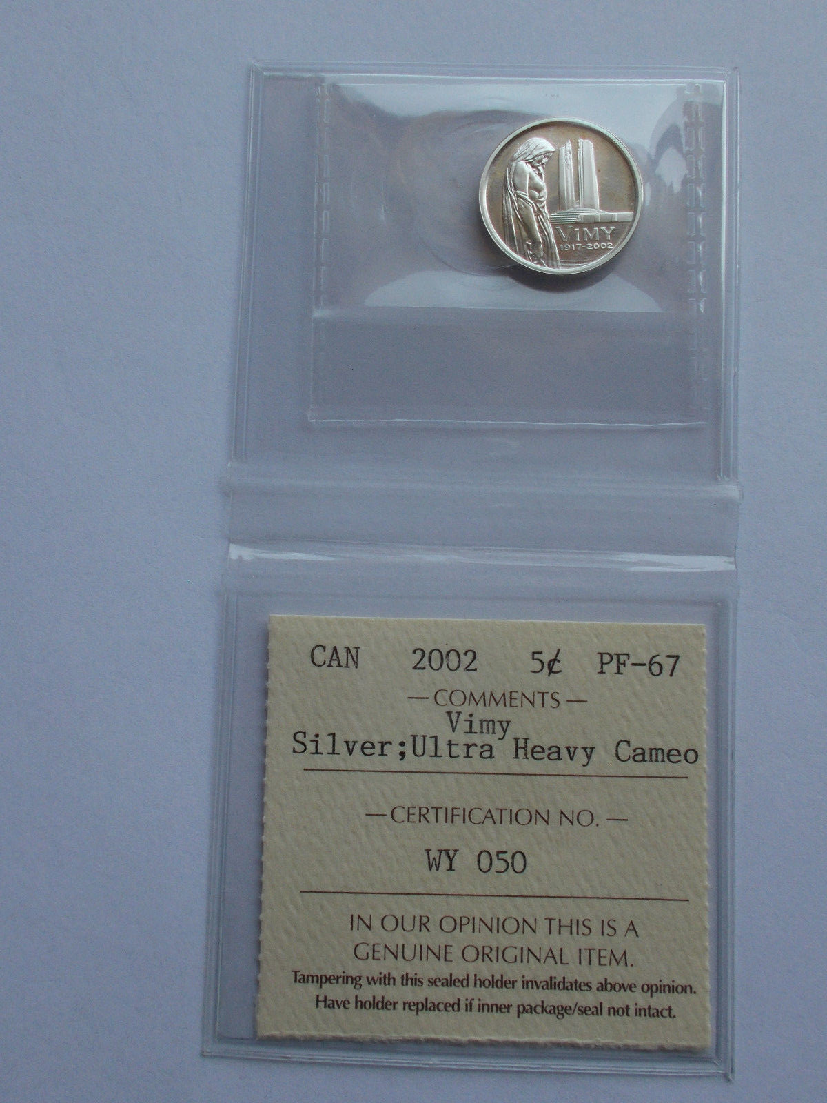 2002 CANADA VIMY RIDGE SILVER 5 CENT ICCS CERTIFIED & GRADED