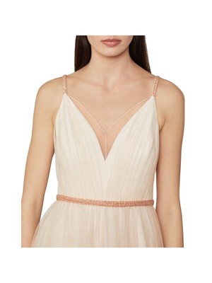 Pre-owned Bcbgmaxazria Bcbg Maxazria Womens Beaded Spaghetti Strap V Neck Full-length Prom Gown Dress In Pink