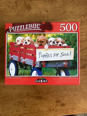 Puzzlebug Jigsaw Puzzle RED WAGON PUPPIES 500 Pc 18.25x11 BN FREE SHIP