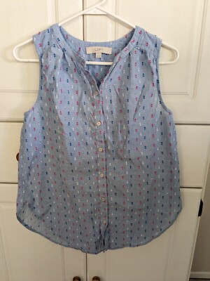 Ann Taylor LOFT Textured Dot Button Down Sleeveless Shirt Chambray Size XS