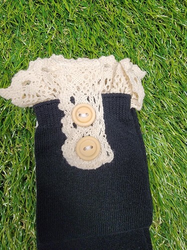 Icon Collection Kids Girls' Knee High Boot Socks Age 5-10 Black And Beige