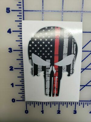 Thin RED Line American Flag Fire Fighter punisher  decal REFLECTIVE Sticker USA