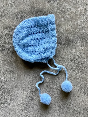 Doll or Infant Hand Made Crochet Blue Baby Bonnet