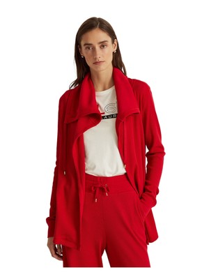

LAUREN RALPH LAUREN Женский красный кардиган с драпированным воротником и открытым передом Petites