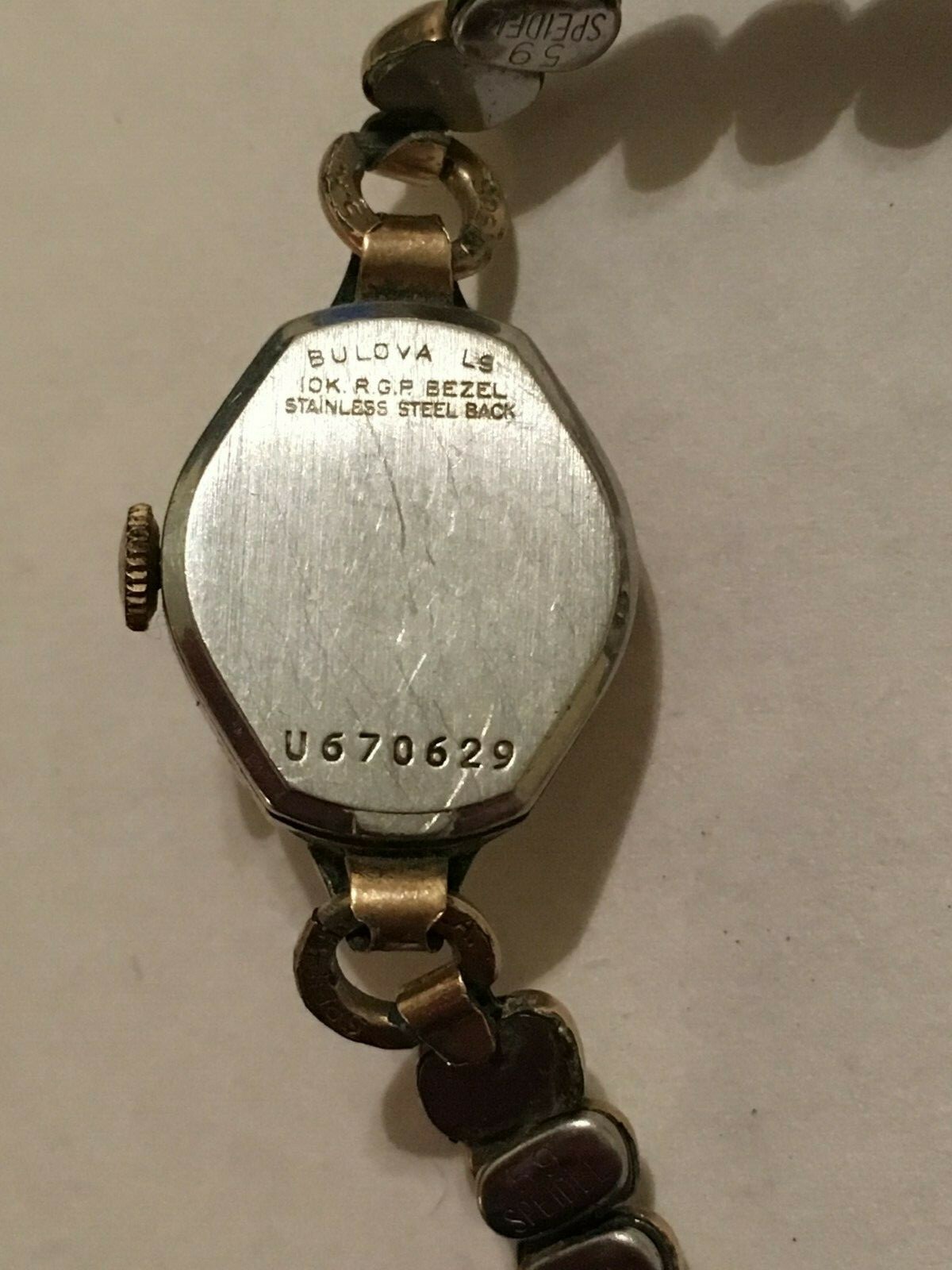 BROKEN Bulova Ladies Watch 17 Jewel 10k Rolled Gold Plate Bezel Swiss Parts Deco