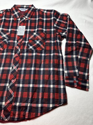 Vintage Herbert John Red Button Up Plaid Flannel Shirt Quilted Jacket - Size: XL