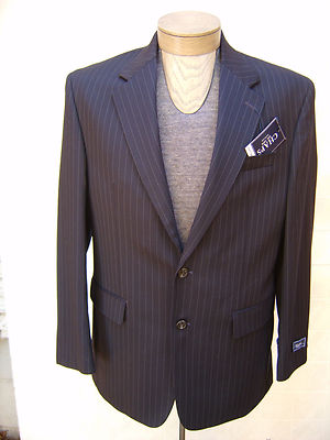 Chaps Mens 100% Wool Sport Coat Jacket Blazer Suit Navy Blue Pinstripe 40S $220