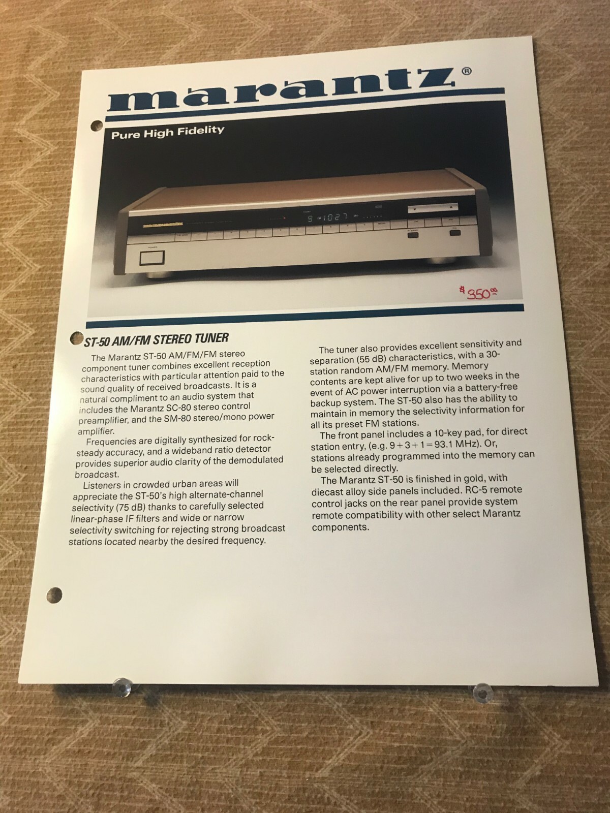 ORIGINAL MARANTZ - ST-50 AM/FM STEREO TUNER - PURE HI-FI
