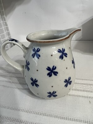 Vintage Polish Pottery Boleslawiec Creamer Hand Painted Blue Shamrock