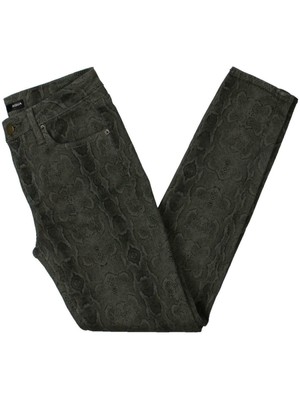 Женские зеленые узкие брюки AQUA с карманами и животным принтом. Размер: 25.