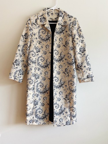 New Beige Black Floral Trench Coat Suit Jacket Amanda Smith Petite 10P $200
