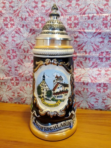NEW Small German Zoller DEUTSCHLAND Grafenwohr Beer Stein Pewter Lid Vintage Vtg