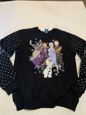 Disney Frozen 2 Black Light Up Sweatshirt Elsa Anna Olaf Kristoff Sven Sz XS (1)