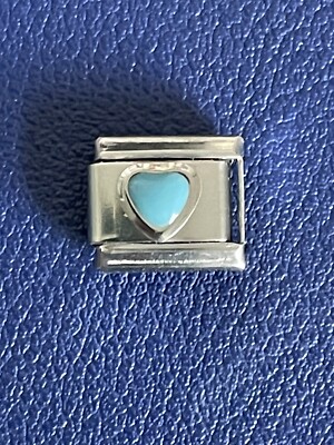 Light Sky Blue Enamel Valentine Love Heart Charm Link For A Nomination Bracelet