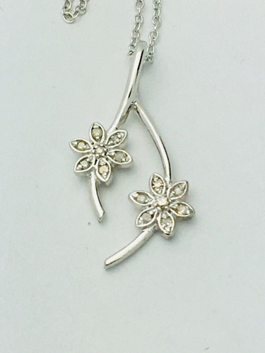 NEW 925 Sterling Silver Flower WishBone Necklace CZ Pendant