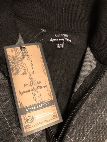 American Legend Boys Size 14/16 XL Cardigan Sweater Black Argyle Zip Front $37